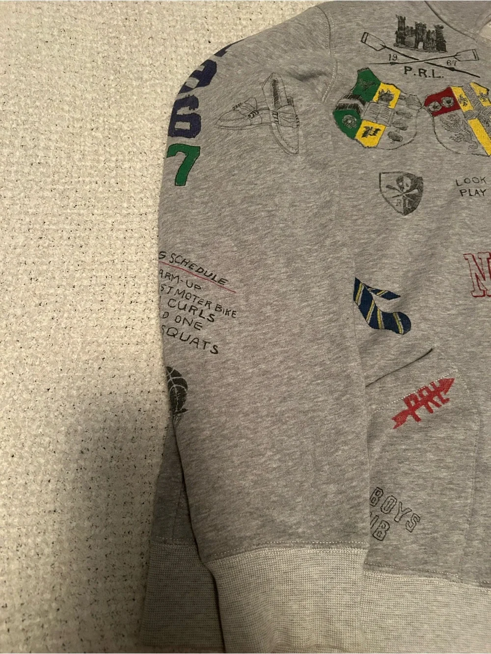 Large Polo Ralph Lauren Varsity Oxford Print Grey Hoodie